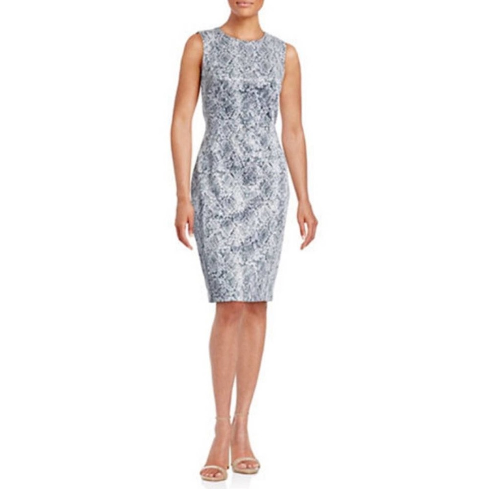Calvin Klein Dress Womens 10 Gray Animal Print Faux Suede Sleeveless Sheath - Picture 2 of 12